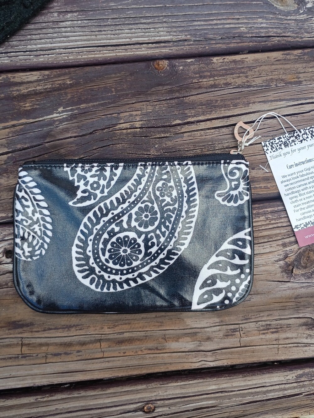 Gigi Hill Black and White Paisley Wristlet Pouch NWT